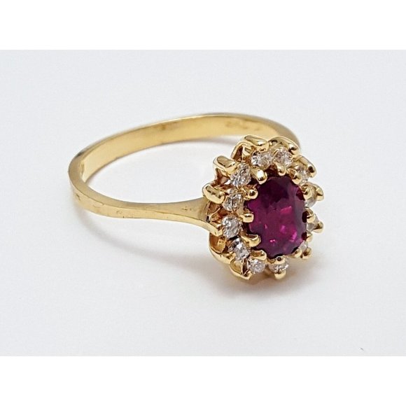 Elegant 14K Karat Solid Yellow Gold Designer Oval Ruby & Diamond Ring Size 5 - Picture 13 of 16